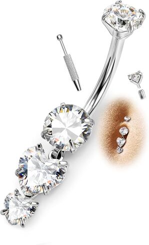 Surgical Steel Belly Button Ring with 5A CZ-14G 1.6MM Internally Threaded Navel Rings Dangle Belly Button Ring, Hypoallergenic Navel Piercing Jewelry 8/10MM in Kuwait