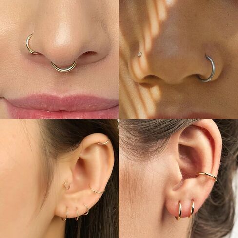 2pcs 5mm 316l Surgical Steel Nose Rings 20G Nose Ring Hoop 20 Gauge Silver Hinged Segment Septum Clicker Cartilage Helix Tragus Daith Rook Hoop Earrings Body Piercing Jewelry in Saudi Arabia