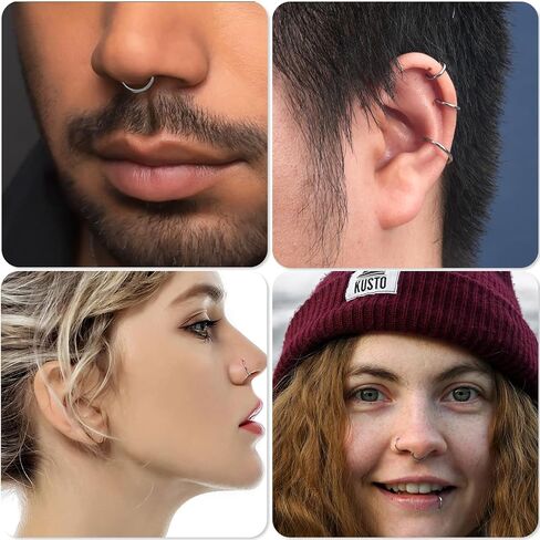 2pcs 5mm 316l Surgical Steel Nose Rings 20G Nose Ring Hoop 20 Gauge Silver Hinged Segment Septum Clicker Cartilage Helix Tragus Daith Rook Hoop Earrings Body Piercing Jewelry in Saudi Arabia