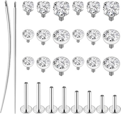 16G Flat Back Stud Earrings for Women Men, 316L Stainless Steel Internal Thread Tragus Helix Cartilage Conch Nose Medusa Piercing Jewelry 6/8/10/12mm Bar Piercing Jewelry with Taper Piercing Needles in Saudi Arabia
