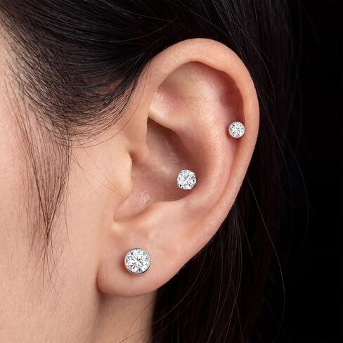 16G Flat Back Stud Earrings for Women Men, 316L Stainless Steel Internal Thread Tragus Helix Cartilage Conch Nose Medusa Piercing Jewelry 6/8/10/12mm Bar Piercing Jewelry with Taper Piercing Needles in Saudi Arabia
