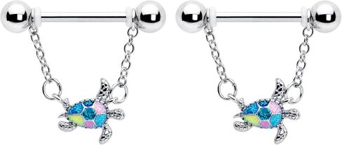 Body Candy 14G Womens Nipplerings Piercing 316L Stainless Steel 2Pc Glitter Turtle Sea Turtle Dangle Nipple Ring Set 9/16 in Kuwait