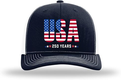 Trenz Shirt Company Men's Patriotic Flag Filled USA 250 Years Red, White, and Blue Stars Embroidered Mesh Back Trucker Hat in Saudi Arabia