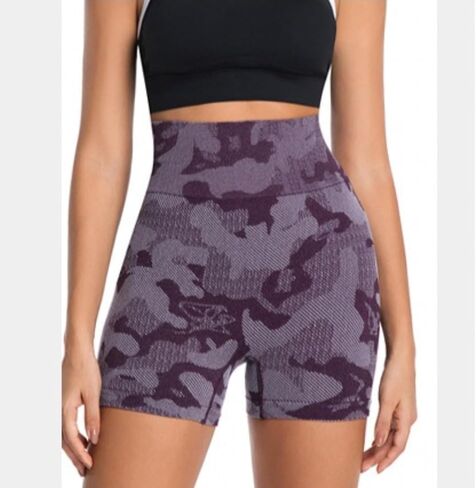 Women's High Waist Seamless Camo Workout Shorts,Tummy Control Fitness Yoga Pants, Stretch Running Athletic in Kuwait