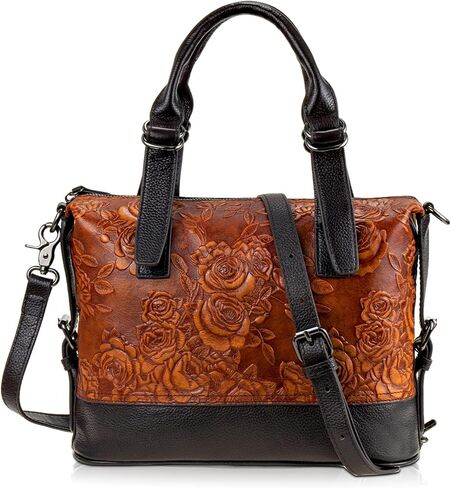 Purse and Handbags for Women Shoulder Tote Handle Medium Satchel Vintage Embossing Rose (Brown) in Kuwait