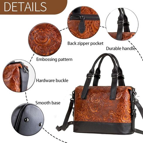 Purse and Handbags for Women Shoulder Tote Handle Medium Satchel Vintage Embossing Rose (Brown) in Kuwait
