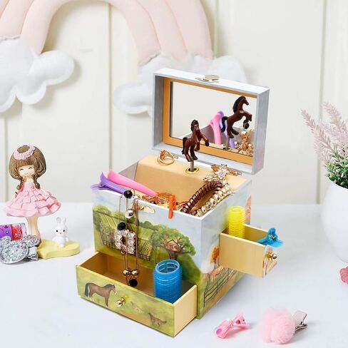Enchantmints Discover Your World Musical Jewelry Box Horse Spins to Music 3 Pullout Drawers Treasure Storage in Saudi Arabia