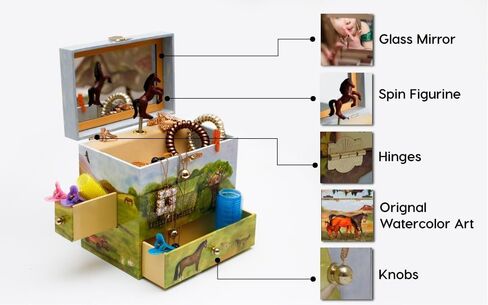 Enchantmints Discover Your World Musical Jewelry Box Horse Spins to Music 3 Pullout Drawers Treasure Storage in Saudi Arabia