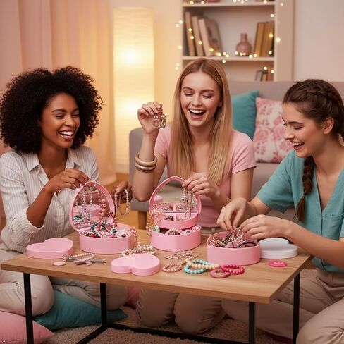 Heart Shaped Pink Jewelry Storage Box with Mirror, 2-Tier Jewelry Organizer Case for Rings, Earrings & Necklaces in Kuwait
