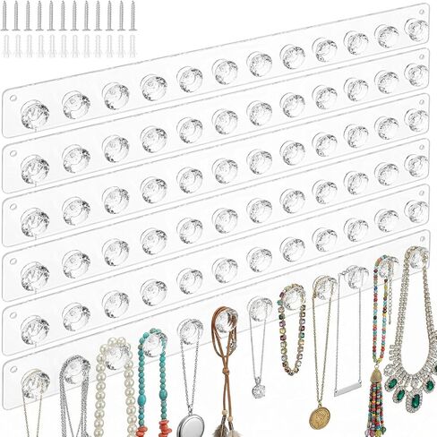 6 Pcs Clear Acrylic Necklace Holder, Acrylic Necklace Organizer Wall Mounted with 12 Hooks, for Hanging Necklace, Jewelry, Bangles, Bracelets and Rings, Best Gifts for Girls and Women in Saudi Arabia