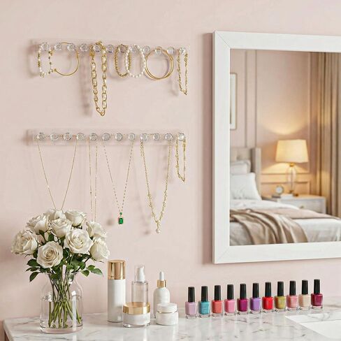 6 Pcs Clear Acrylic Necklace Holder, Acrylic Necklace Organizer Wall Mounted with 12 Hooks, for Hanging Necklace, Jewelry, Bangles, Bracelets and Rings, Best Gifts for Girls and Women in Saudi Arabia