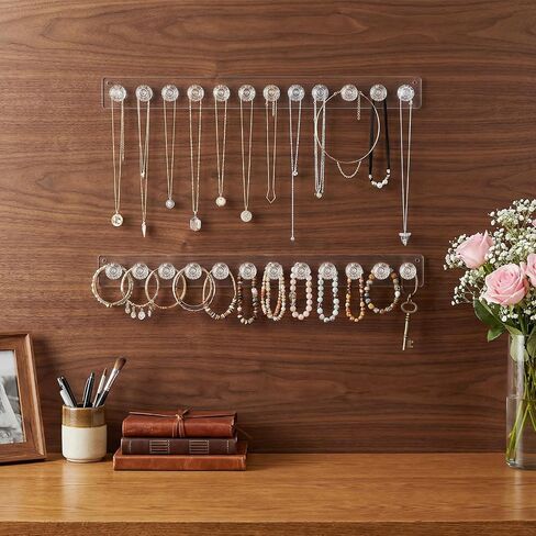 6 Pcs Clear Acrylic Necklace Holder, Acrylic Necklace Organizer Wall Mounted with 12 Hooks, for Hanging Necklace, Jewelry, Bangles, Bracelets and Rings, Best Gifts for Girls and Women in Saudi Arabia