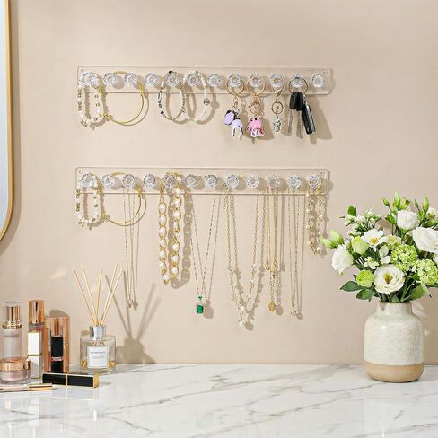 6 Pcs Clear Acrylic Necklace Holder, Acrylic Necklace Organizer Wall Mounted with 12 Hooks, for Hanging Necklace, Jewelry, Bangles, Bracelets and Rings, Best Gifts for Girls and Women in Saudi Arabia