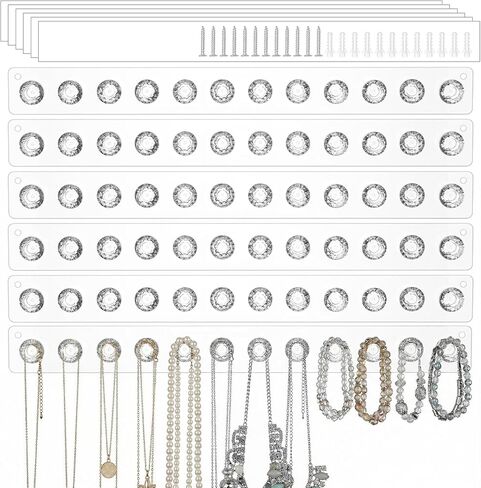 6 Pcs Clear Acrylic Necklace Holder, Acrylic Necklace Organizer Wall Mounted with 12 Hooks, for Hanging Necklace, Jewelry, Bangles, Bracelets and Rings, Best Gifts for Girls and Women in Saudi Arabia