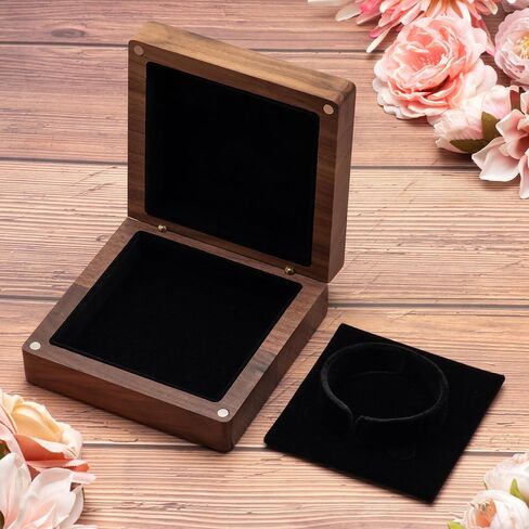 Walnut Wood Bracelet/Bangle Box CaseVelvet Interio Jewelry Display Storage Holder Trinket Storage Case (Black Inner) in Kuwait