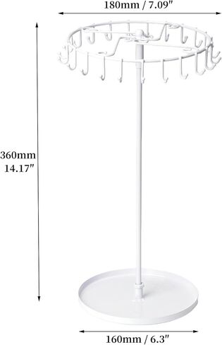 Rotating Necklace Stand Organizer, Spinning Jewelry Necklace Holder Metal Display Stand with 23 Hooks for Storage and Hanging Bracelet Keychain Home Room Decor (White) in Kuwait