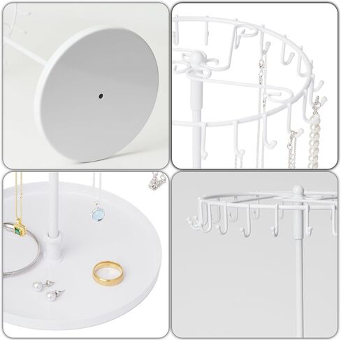 Rotating Necklace Stand Organizer, Spinning Jewelry Necklace Holder Metal Display Stand with 23 Hooks for Storage and Hanging Bracelet Keychain Home Room Decor (White) in Kuwait