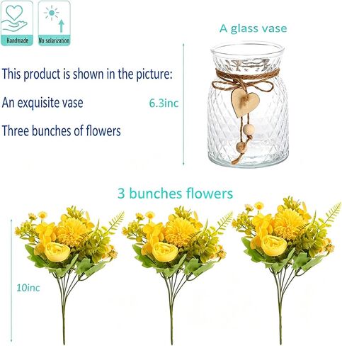 Kimura's Cabin Faux Flowers with Vase,Artificial Silk Peony in Vases Fake Flower Hydrangeas Arrangement for Dining Table Home Office Farmhouse Bathroom Centerpiece Wedding Decorations（Yellow） in Saudi Arabia