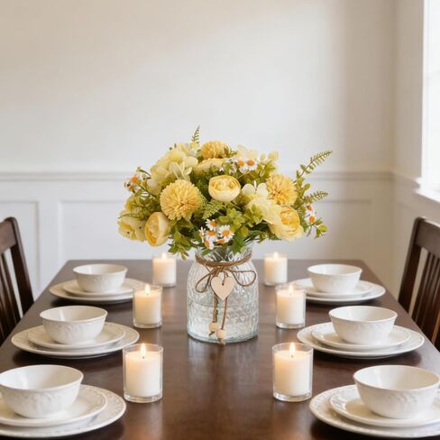 Kimura's Cabin Faux Flowers with Vase,Artificial Silk Peony in Vases Fake Flower Hydrangeas Arrangement for Dining Table Home Office Farmhouse Bathroom Centerpiece Wedding Decorations（Yellow） in Saudi Arabia