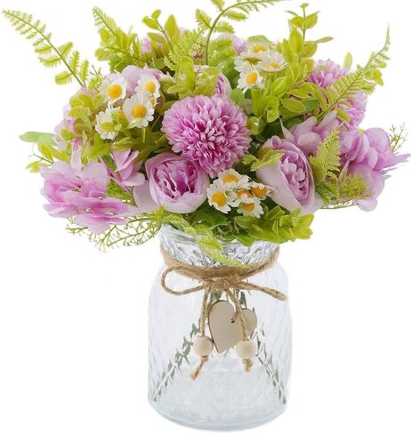 Kimura's Cabin Faux Flowers with Vase,Artificial Silk Peony in Vases Fake Flower Hydrangeas Arrangement for Dining Table Home Office Farmhouse Bathroom Centerpiece Wedding Decorations（Yellow） in Saudi Arabia