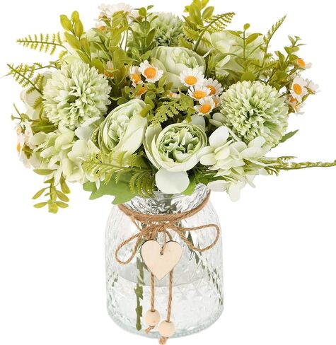 Kimura's Cabin Faux Flowers with Vase,Artificial Silk Peony in Vases Fake Flower Hydrangeas Arrangement for Dining Table Home Office Farmhouse Bathroom Centerpiece Wedding Decorations（Yellow） in Saudi Arabia