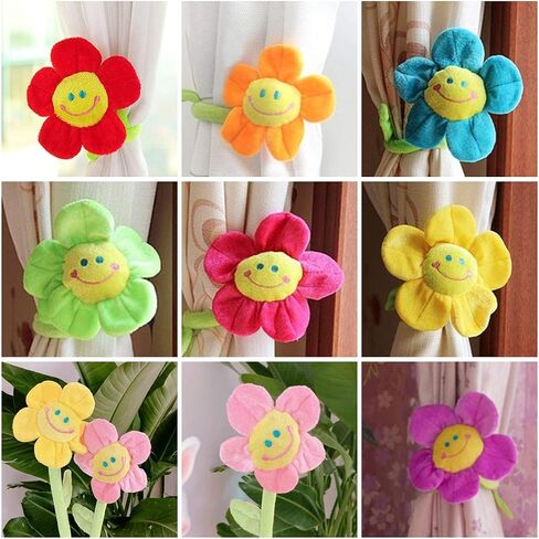 8PCS Artificial Plush Flower Bendable Curtain Buckle Tiebacks Birthday Wedding Party Durable Plush Daisy Flower Bouquet with Happy Smiley Face Gift for Kids Baby Girl Toddlers in Saudi Arabia