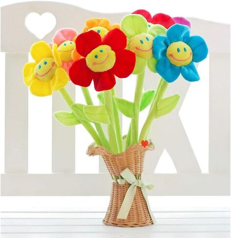 8PCS Artificial Plush Flower Bendable Curtain Buckle Tiebacks Birthday Wedding Party Durable Plush Daisy Flower Bouquet with Happy Smiley Face Gift for Kids Baby Girl Toddlers in Saudi Arabia