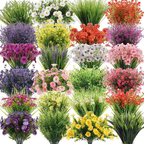 Zeyune 120 Bundles Artificial Flowers for Outdoor UV Resistant Fake Plastic Flowers Plants Bulk Faux Realistic Eucalyptus Violet Lavender for Spring Summer Home Window Yard Patio Garden Decor(Multi2) in Kuwait