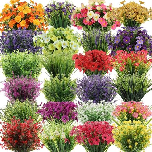 Zeyune 120 Bundles Artificial Flowers for Outdoor UV Resistant Fake Plastic Flowers Plants Bulk Faux Realistic Eucalyptus Violet Lavender for Spring Summer Home Window Yard Patio Garden Decor(Multi2) in Kuwait
