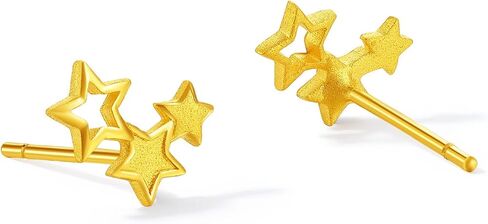 ZHOU LIU FU 24K Solid Gold Earrings Star Studs Pure Gold Jewelry for Women Mom Her Daughter Birthday Anniversary A0913848 in Saudi Arabia