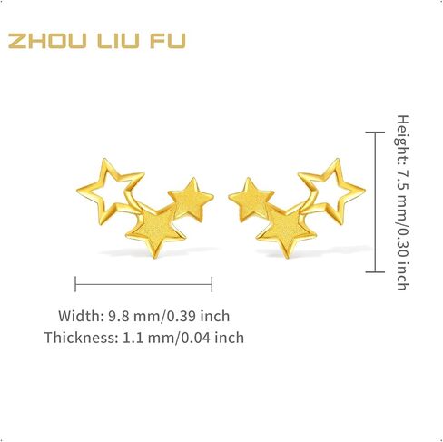 ZHOU LIU FU 24K Solid Gold Earrings Star Studs Pure Gold Jewelry for Women Mom Her Daughter Birthday Anniversary A0913848 in Saudi Arabia