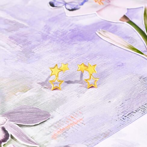 ZHOU LIU FU 24K Solid Gold Earrings Star Studs Pure Gold Jewelry for Women Mom Her Daughter Birthday Anniversary A0913848 in Saudi Arabia