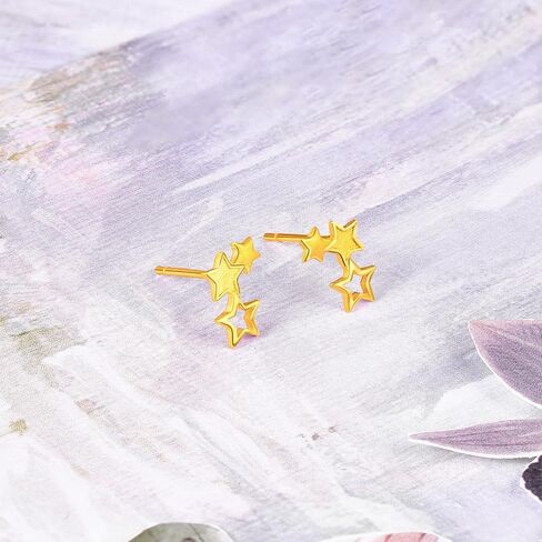 ZHOU LIU FU 24K Solid Gold Earrings Star Studs Pure Gold Jewelry for Women Mom Her Daughter Birthday Anniversary A0913848 in Saudi Arabia