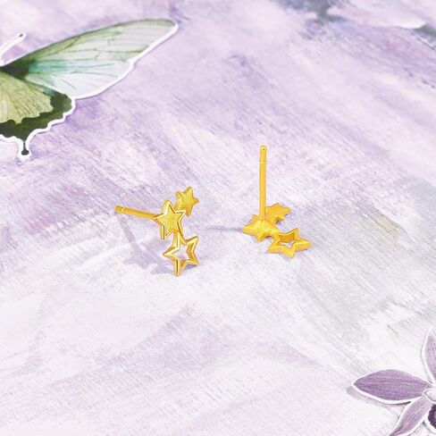 ZHOU LIU FU 24K Solid Gold Earrings Star Studs Pure Gold Jewelry for Women Mom Her Daughter Birthday Anniversary A0913848 in Saudi Arabia