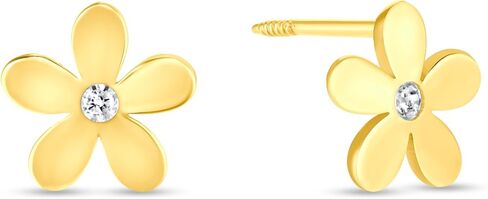 EVAYA 14K Yellow Gold Cubic Zirconia Flower Screw Back Stud Earrings for Women in Kuwait