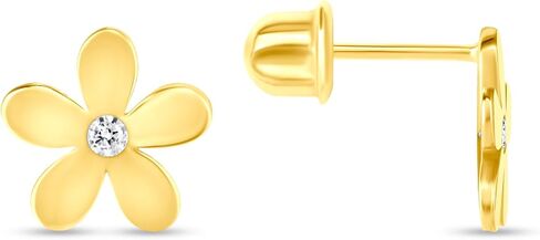 EVAYA 14K Yellow Gold Cubic Zirconia Flower Screw Back Stud Earrings for Women in Kuwait