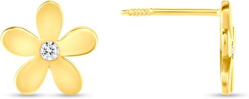 EVAYA 14K Yellow Gold Cubic Zirconia Flower Screw Back Stud Earrings for Women in Kuwait