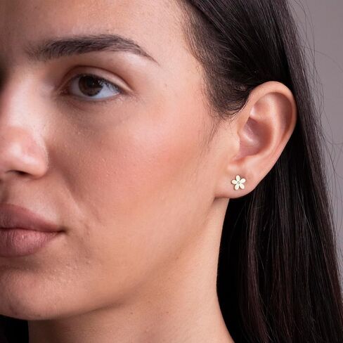 EVAYA 14K Yellow Gold Cubic Zirconia Flower Screw Back Stud Earrings for Women in Kuwait