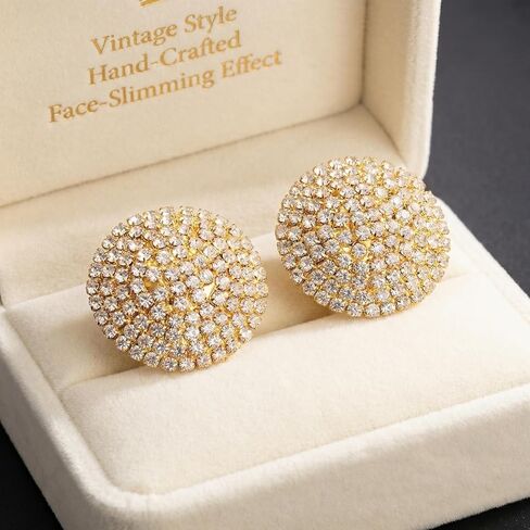 Elegant Gold Rhinestone Women's Earrings Large Crystal Discs Formal Earrings For Female Evening Wear Gold Prom Jewelry in Saudi Arabia