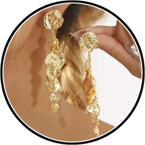 14K Gold Irregular Round Dangle Earrings for Women,Unique Statement Long Geometric Tassel Hanging Earrings Charm Anniversary Party Jewelry Gifts in Saudi Arabia