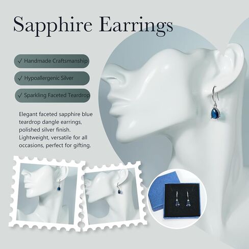 Teardrop Sapphire Earrings for Women Dangle Sterling Silver Royal Blue Dangle Hypoallergenic Jewelry Gift in Saudi Arabia