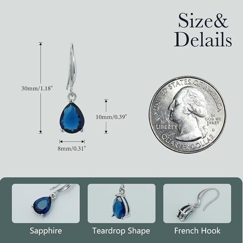 Teardrop Sapphire Earrings for Women Dangle Sterling Silver Royal Blue Dangle Hypoallergenic Jewelry Gift in Saudi Arabia