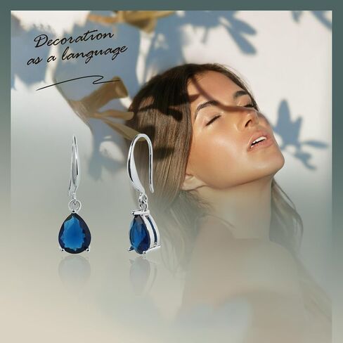 Teardrop Sapphire Earrings for Women Dangle Sterling Silver Royal Blue Dangle Hypoallergenic Jewelry Gift in Saudi Arabia