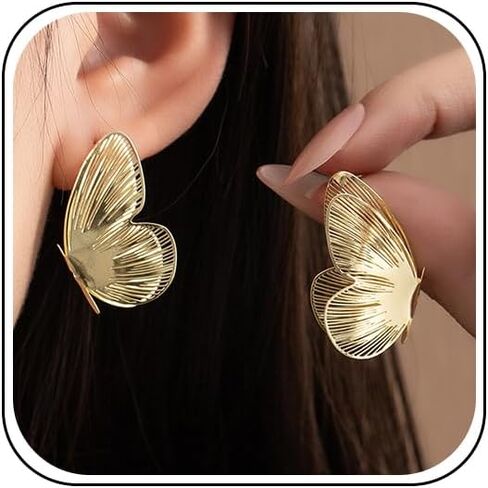 Fashion Butterfly Dangle Earrings for Women Minimalist Small Butterfly Wings Filigree Statement Earring Trendy Hollow Cool Jewelry Unique Accessories in Saudi Arabia