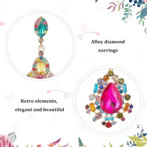 ANATTASOUL 2 Pairs Rhinestone Statement Drop Dangle Earrings Rectangle Teardrop Rhinestone Dangling Chandelier Earrings Pink Green Vintage Crystal Dangling Earrings Wedding Earrings for Women in Saudi Arabia