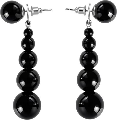 Black Onyx Earrings, Black Dangle Earrings with 925 Sterling Silver Posts, Statement Gothic Jewelry for Women in Saudi Arabia