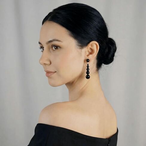 Black Onyx Earrings, Black Dangle Earrings with 925 Sterling Silver Posts, Statement Gothic Jewelry for Women in Saudi Arabia