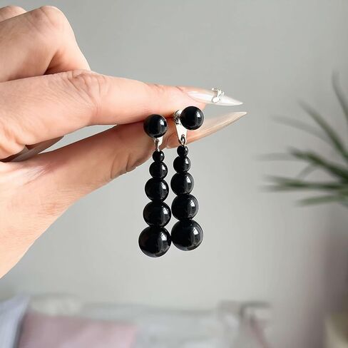 Black Onyx Earrings, Black Dangle Earrings with 925 Sterling Silver Posts, Statement Gothic Jewelry for Women in Saudi Arabia