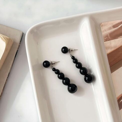 Black Onyx Earrings, Black Dangle Earrings with 925 Sterling Silver Posts, Statement Gothic Jewelry for Women in Saudi Arabia