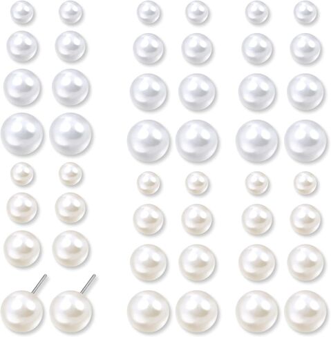 24 Pairs Pearl Earrings Set, Pearl Earrings for Women, Pearls Earring Pack Mixed Size Pearls Earring Stack, Pearling Stud Ear Stack for Bridal Wedding Christmas Jewelry in Saudi Arabia